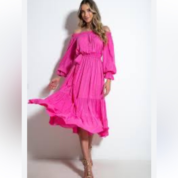 Vici Dresses & Skirts - Vici Vibrant Pink‎ Off Shoulder Midi Dress